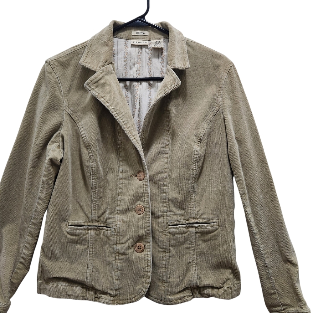 St. John's Bay Stretch Corduroy Tan 3 Button Women's Blazer Jacket Size L - Picture 3 of 5